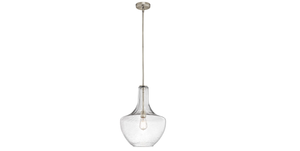 Kichler Everly 19.75" 1 Light Bell Pendant Clear Seeded Glass Brushed Nickel